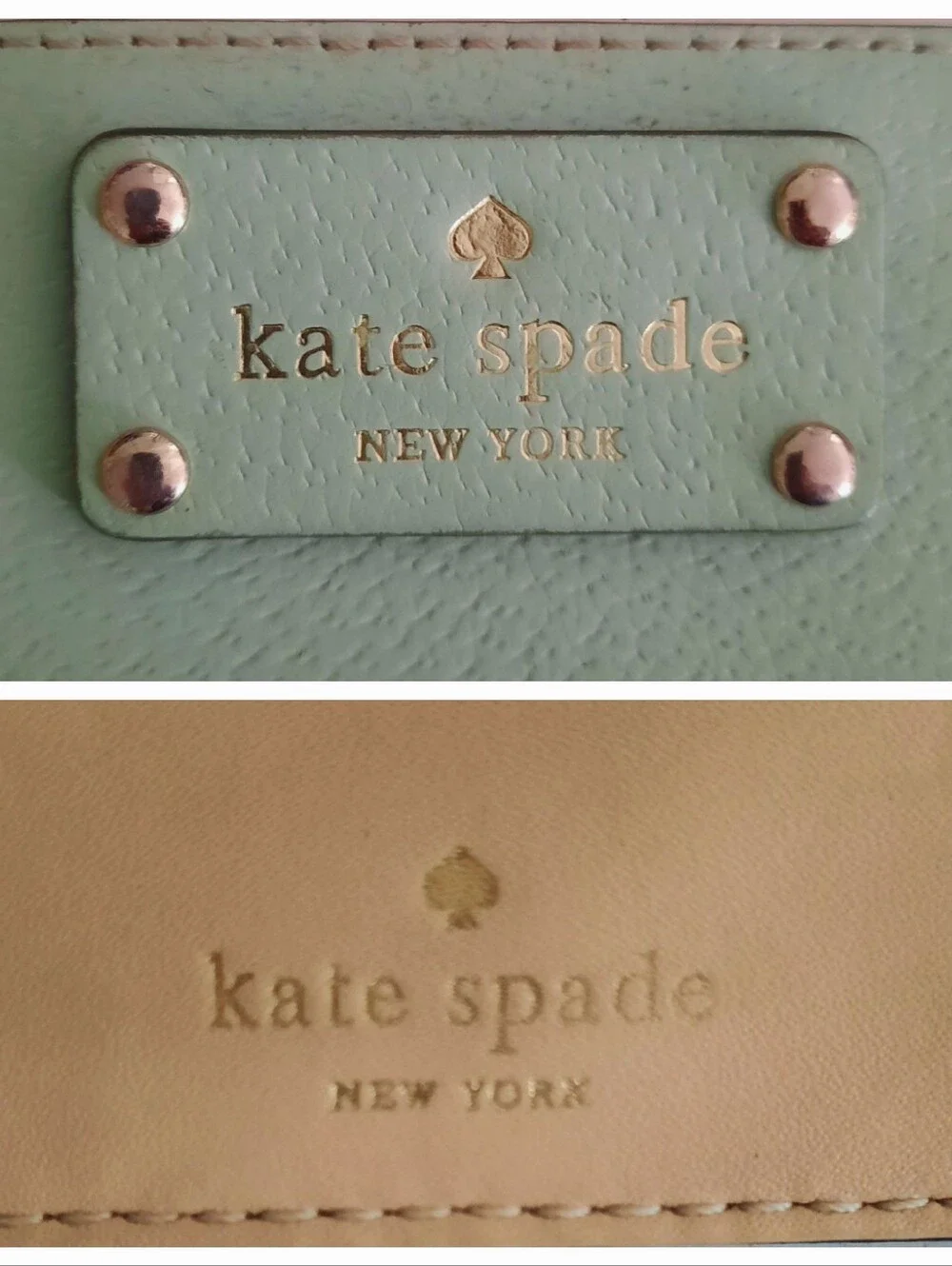 KATE SPADE Wellesley Graham Leather Card Holder w/Gold Logo Plate Mint/Peach